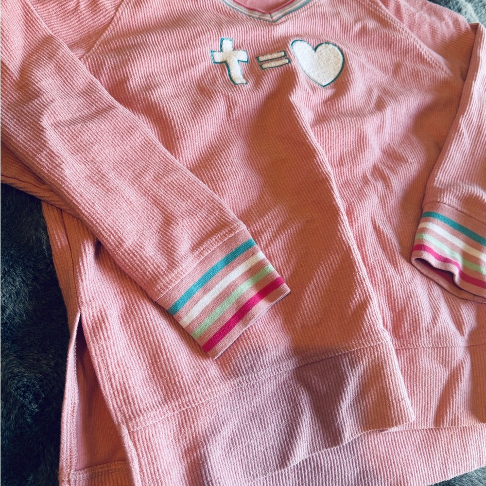 Jadelynn Brooke Pink Christian Sweatshirt Cross = Heart | Size L